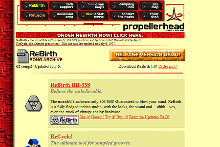 Propellerhead Software website in 1997