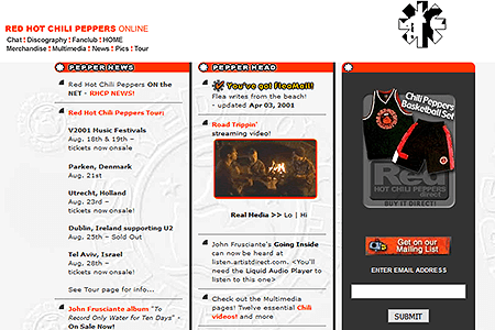 Red Hot Chili Peppers website in 2001