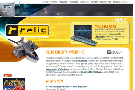 Relic website in 2002
