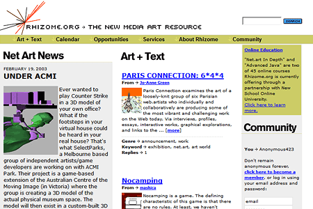 Rhizome.org website in 2003