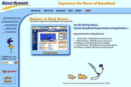 Road Runner website in 2000