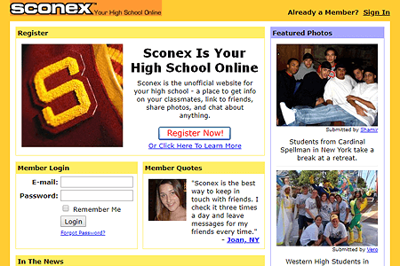 Sconex website in 2005