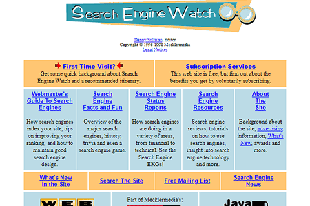 Search Engine Watch website in 1996