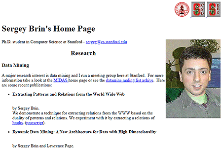 Sergey Brin Homepage in 1998