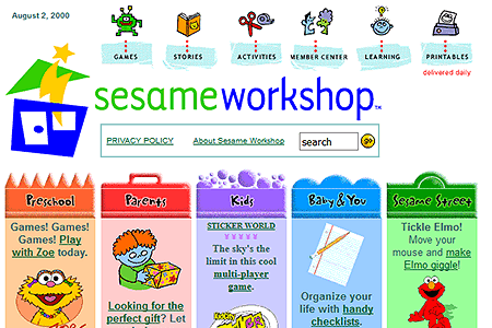 Sesame Workshop website in 2000