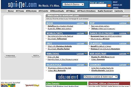 Sonicnet website in 2000