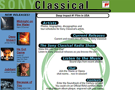 Sony Classical website in 1998