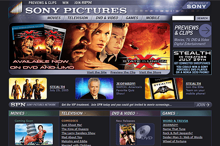 Sony Pictures website in 2005