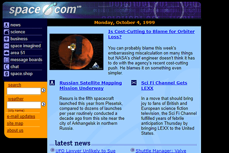 Space.com website in 1999