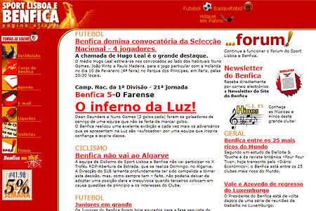 Sport Lisboa e Benfica website in 1998