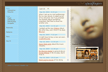 Squidfingers website in 2003