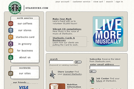 Starbucks website in 2002