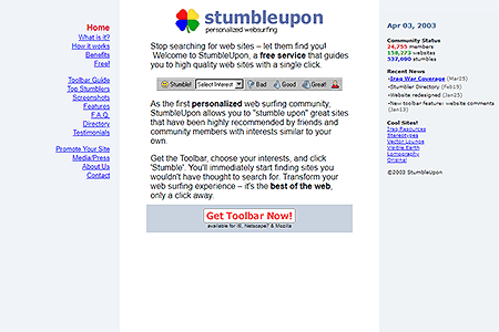 StumbleUpon website in 2003