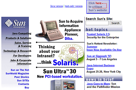 Sun Microsystems website in 1997