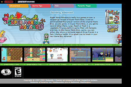 Super Mario Advance website in 2001