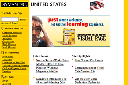 Symantec website in 1999