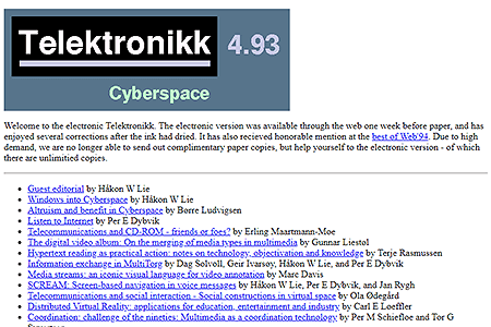 Telektronikk 4.93 website in 1993