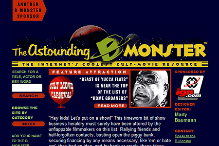 The Astounding B Monster website in 2000