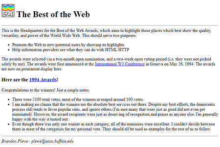 The Best of the Web ’94 website in 1994