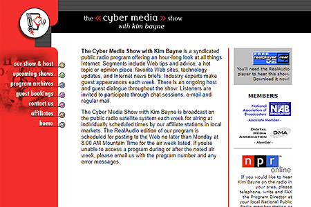 The Cyber Media Show website in 1999