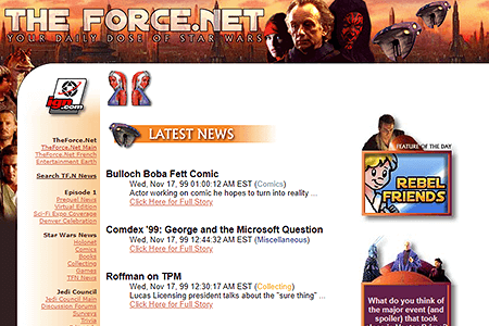 TheForce.net website in 1999