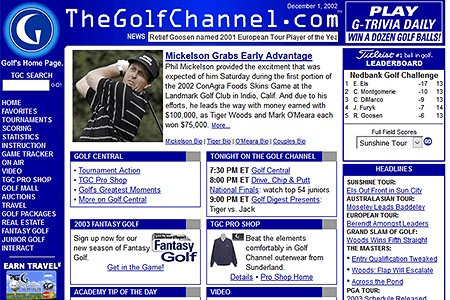 The Golf Channel website in 2002