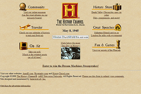 The History Channel website in 1998