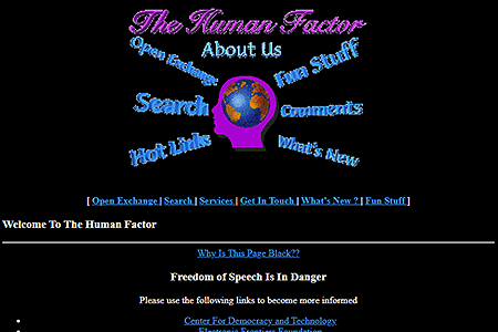 The Human Factor website in 1995