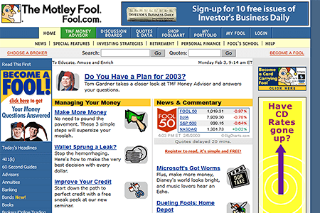 The Motley Fool website in 2003