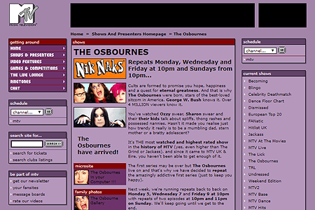 The Osbournes website in 2002