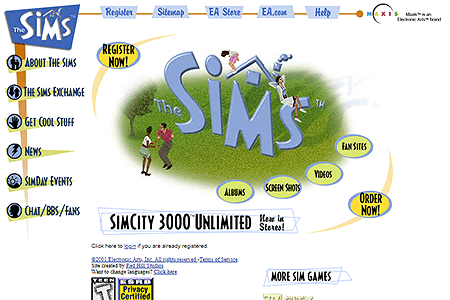 The Sims website in 2000