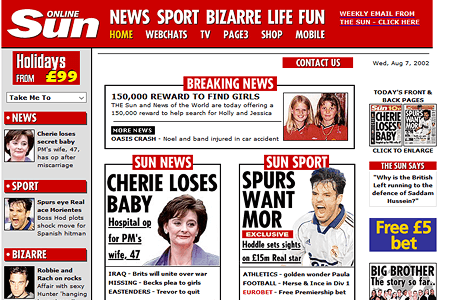 The Sun website in 2002