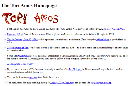 The Tori Amos Homepage in 1994