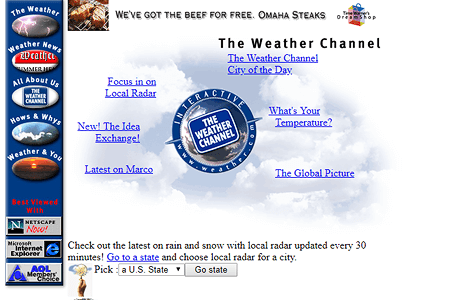 The Weather Channel website in 1996