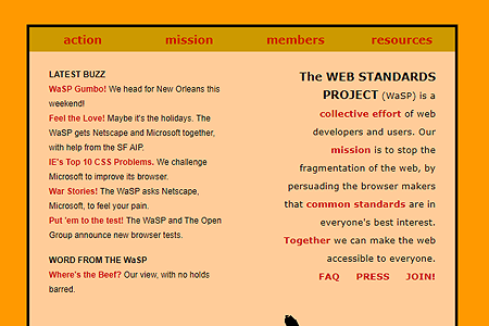 The Web Standards Project website in 1998