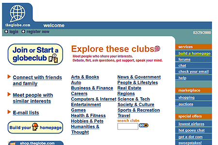 Theglobe.com website in 2000
