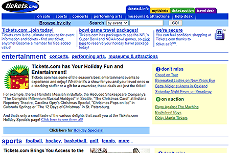 Tickets.com website in 1999