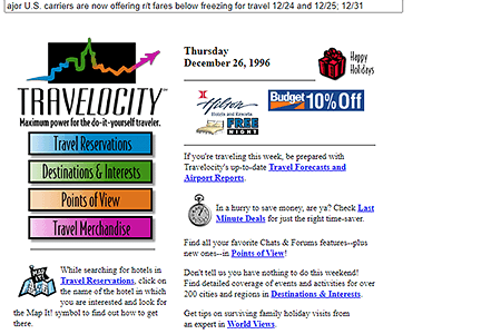 Travelocity website in 1996