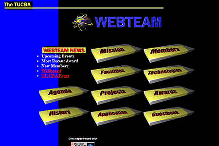 TUCBA WebTeam website in 1996