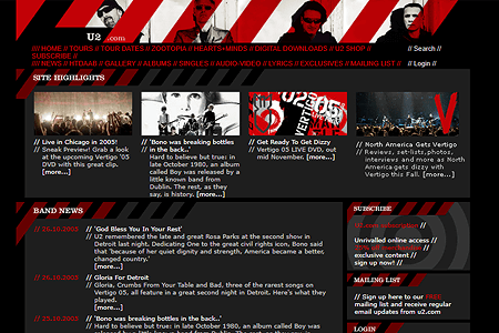 U2 website in 2005