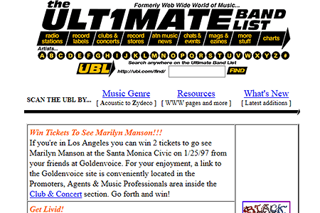 Ultimate Band List website in 1996