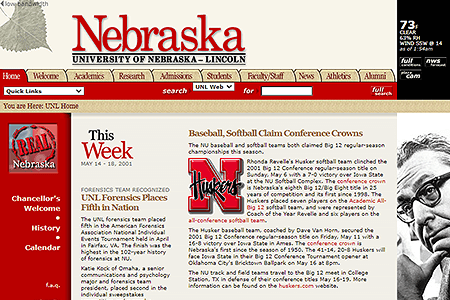 University of Nebraska website in 2001