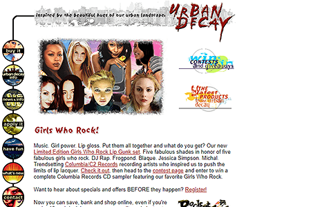 Urban Decay website in 1999