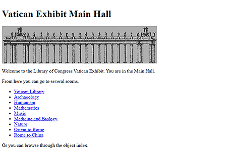 Vatican Exhibit Main Hall website in 1993