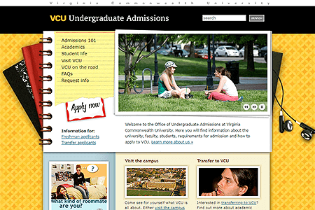 VCU Office of Undergraduate Admissions website in 2007