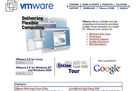 VMware website in 2000