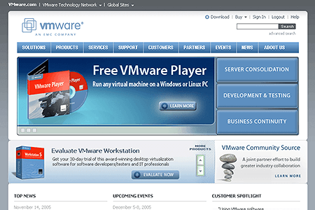VMware website in 2005