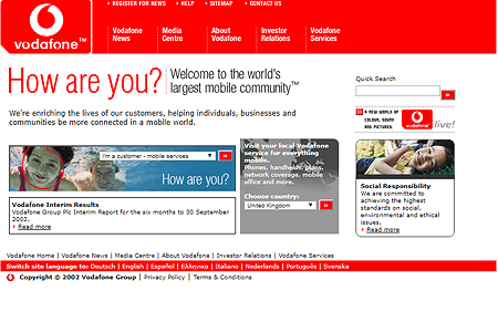 Vodafone website in 2002