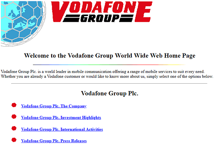 Vodafone Group website in 1995