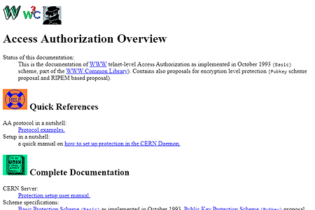 W3C Access Authorization website in 1993